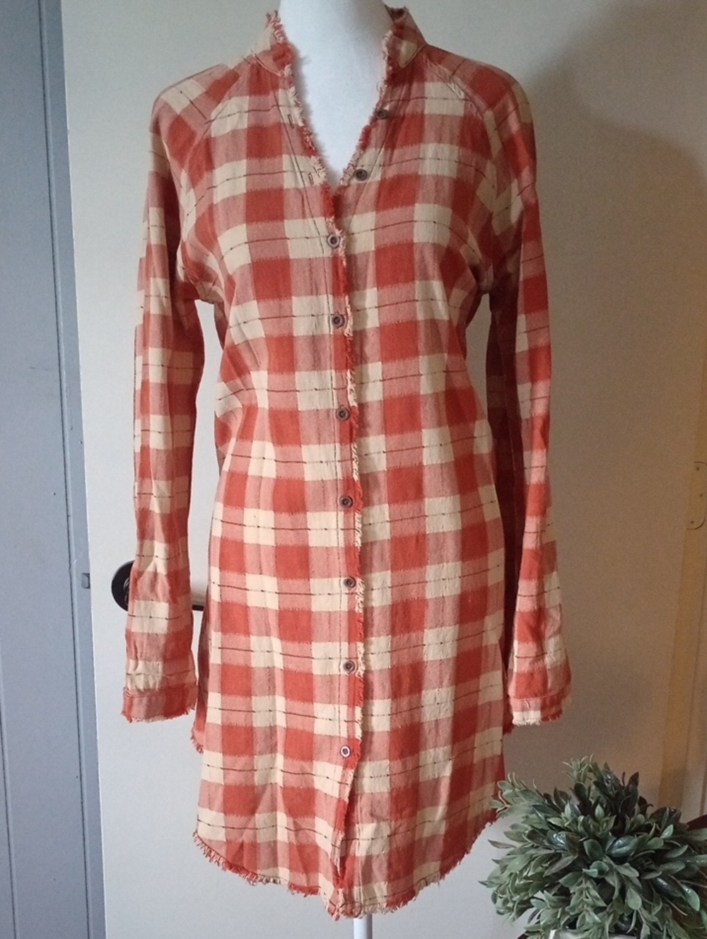 NWT Mystree Orange Plaid Button-Front Mini Dress 100% Cotton Size Small